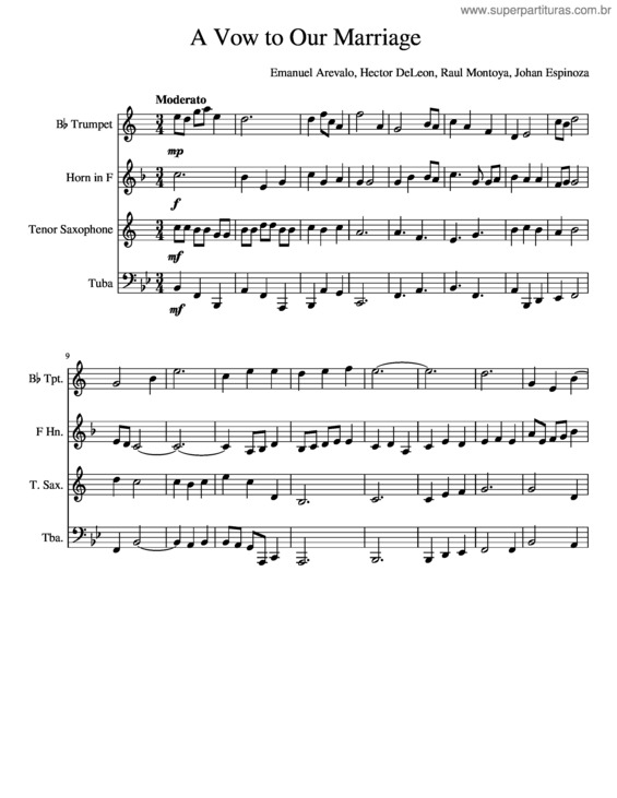 Partitura da música A Vow To Our Marriage Emanuel Arevalo, Hector Deleon, Raul Montoya, Johan Espinoza