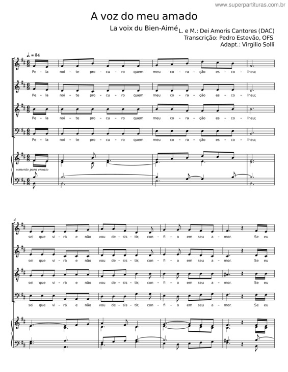 Partitura da música A Voz Do Meu Amado – Dei Amoris Cantores – Dac v.2