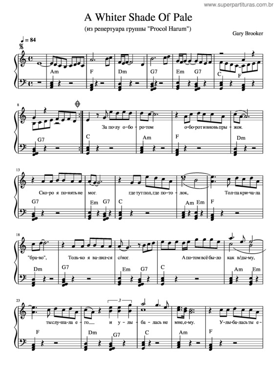 Partitura da música A Whiter Shade Of Pale – Gary Booker & Keith Reid A Whiter Shade Of Pale