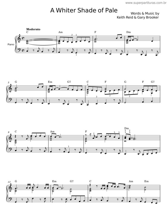 Partitura da música A Whiter Shade Of Pale – Keith Reid & Gary Brooker v.2
