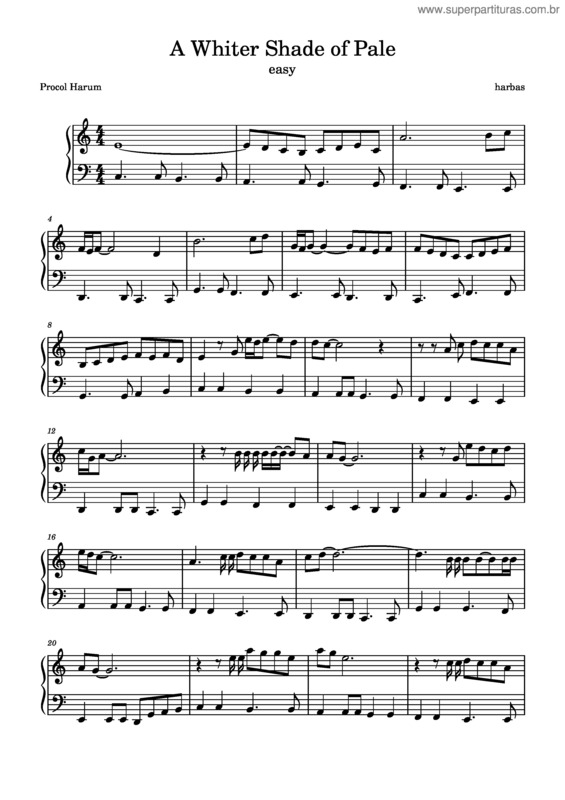 Partitura da música A Whiter Shade Of Pale – Procol Harum Easy)