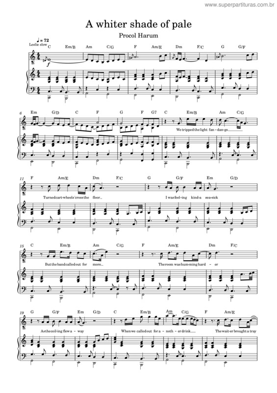 Partitura da música A Whiter Shade Of Pale – Procol Harum