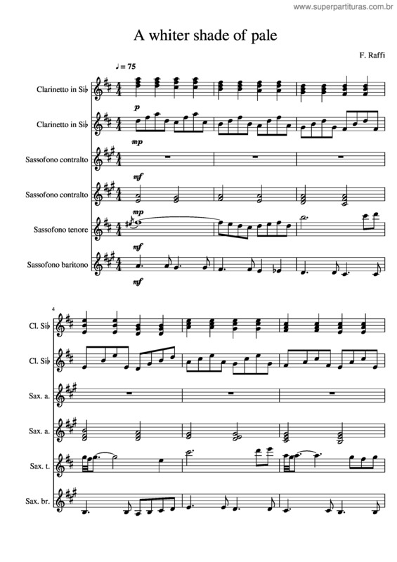 Partitura da música A Whiter Shade Of Pale Sax Quartet