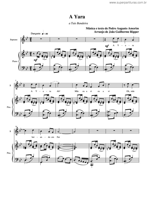 Partitura da música A Yara