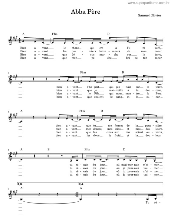 Partitura da música Abba Père – Samuel Olivier