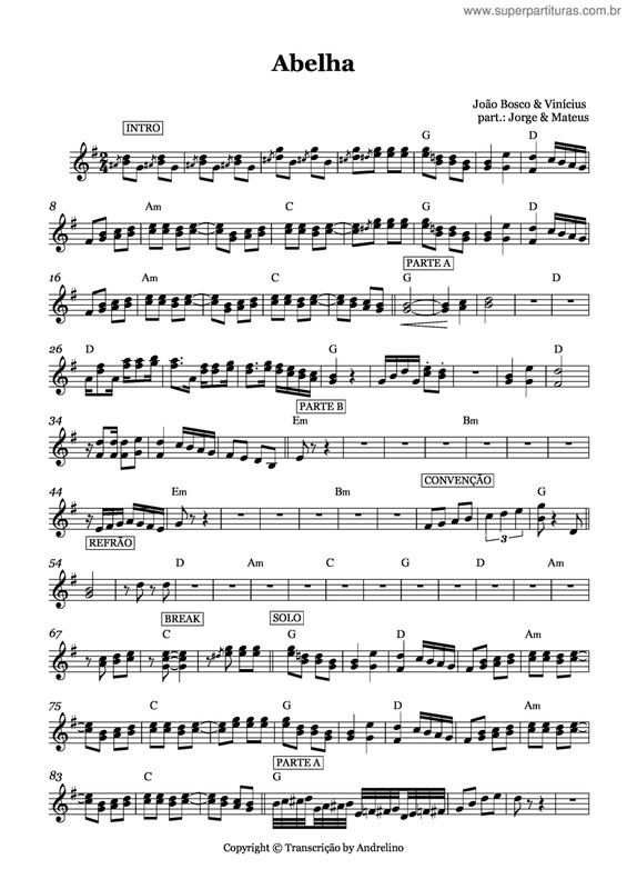 Partitura da música Abelha