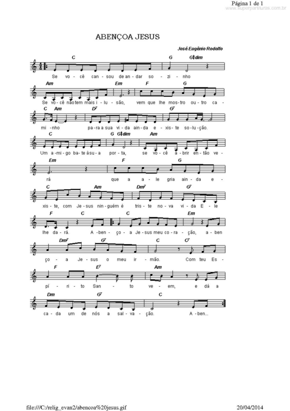 Partitura da música Abençoa Jesus