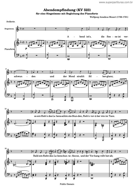 Partitura da música Abendempfindung an Laura