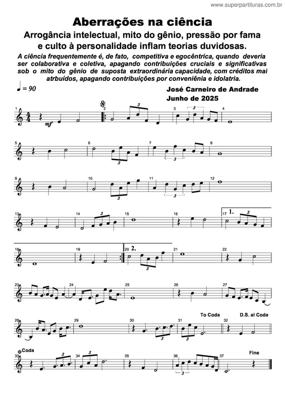 Partitura da música Aberrações Na Ciência