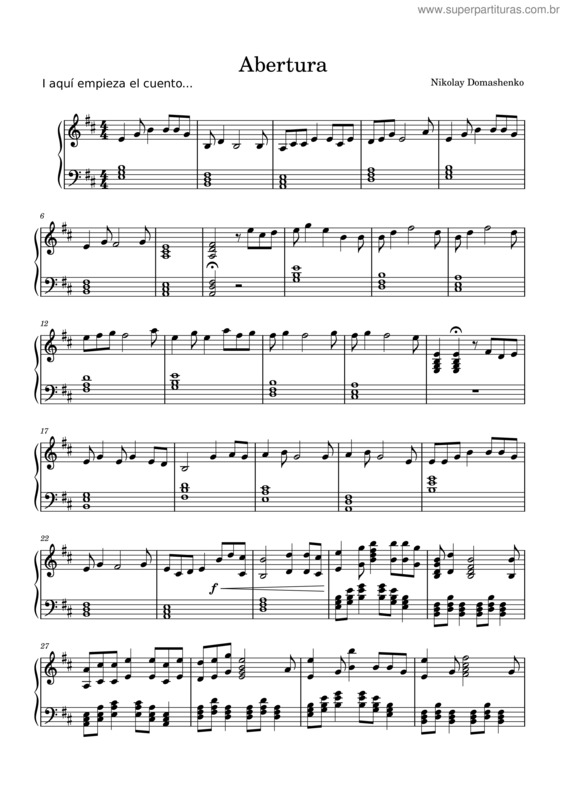 Partitura da música Abertura – Nikolay Domashenko