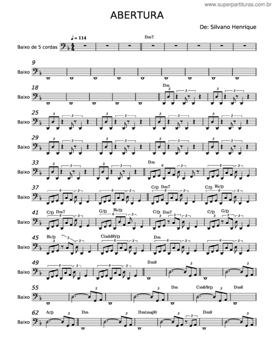 Partitura da música Abertura – Silvano Henrique