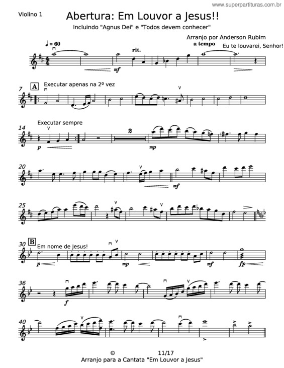Partitura da música Abertura: Em Louvor A Jesus – Anderson Rubim
