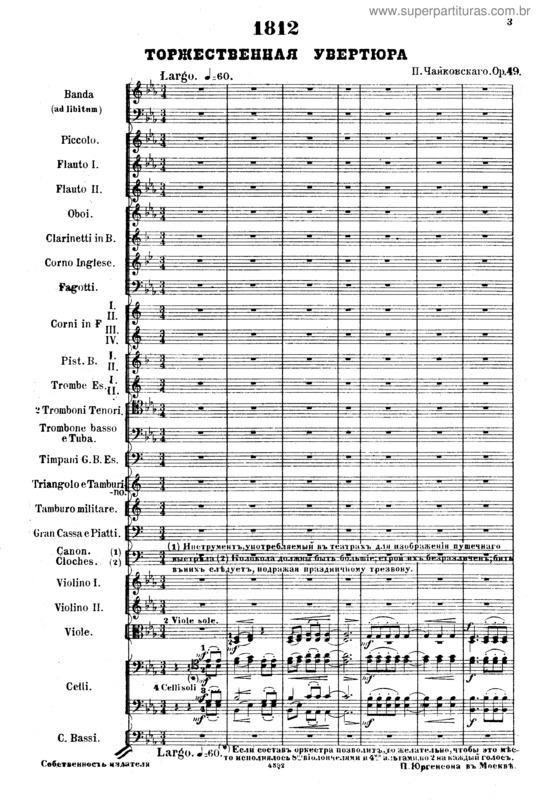 Partitura da música Abertura 1812