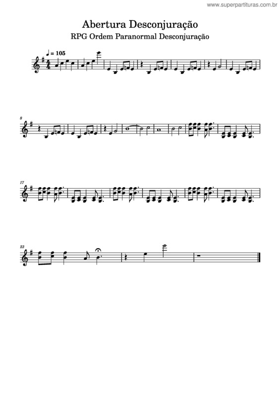 Partitura da música Abertura Desconjuração
