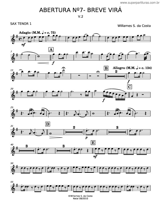 Partitura da música Abertura Nº7 – Willames S. Da Costa