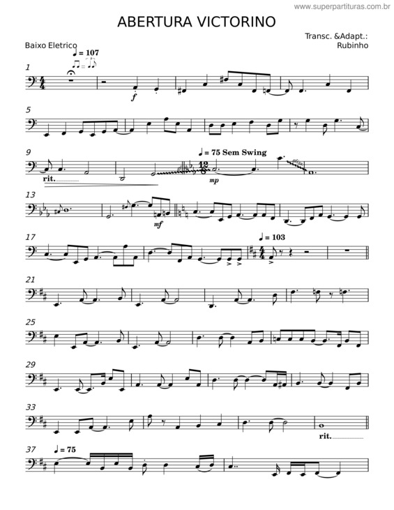 Partitura da música Abertura Victorino – Rubinho