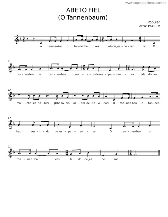 Partitura da música Abeto Fiel