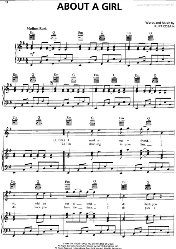 Partitura da música About a Girl v.2