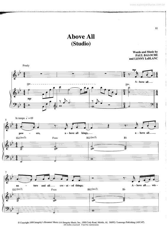 Partitura da música Above All v.2