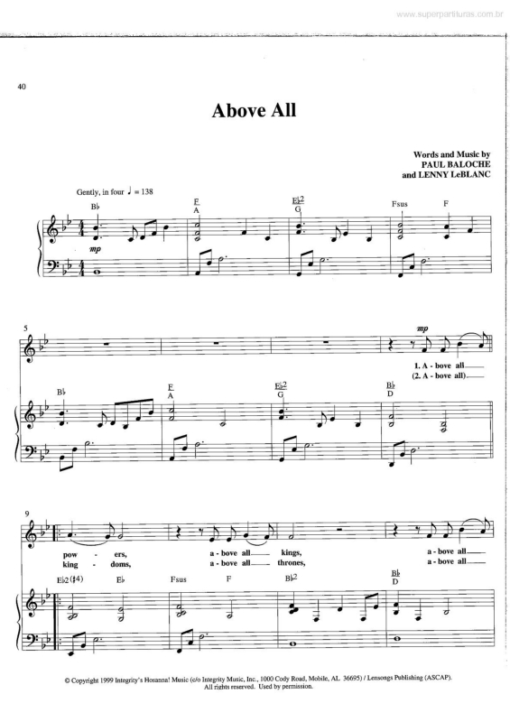 Partitura da música Above All