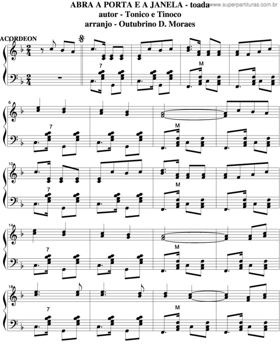 Partitura da música Abra A Porta E A Janela