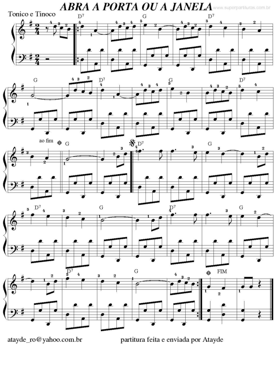 Partitura da música Abra a Porta ou a Janela