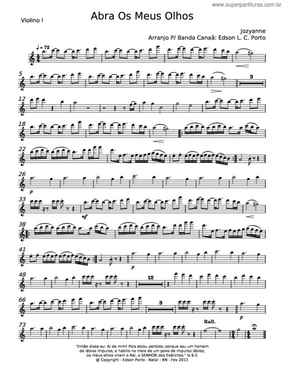 Partitura da música Abra Os Meus Olhos – Jozyanne