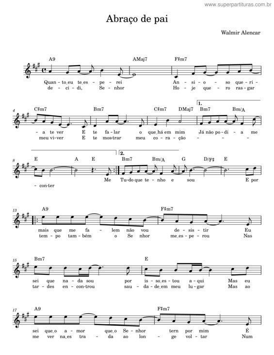Partitura da música Abraço De Pai – Walmir Alencar