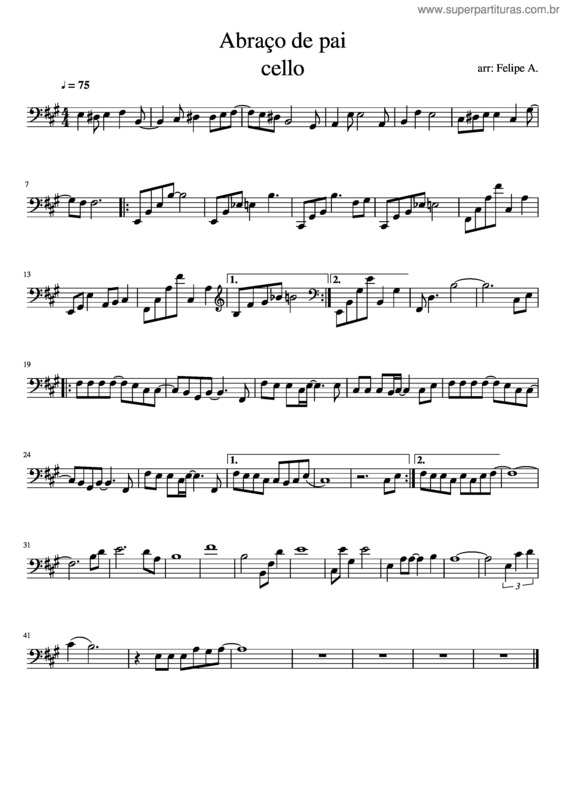 Partitura da música Abraço De Pai Cello