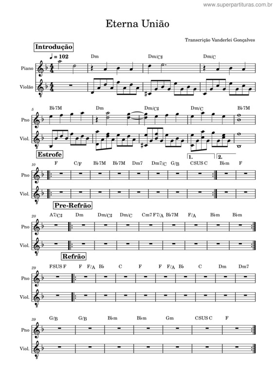 Partitura da música Abraço Eterno – Comunidade Católica Shalom Eu Serei O Amor – Comunidade Católica Shalom Eterna União