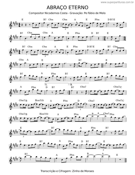Partitura da música Abraço Eterno – Comunidade Católica Shalom v.3