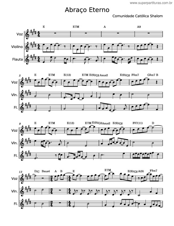 Partitura da música Abraço Eterno