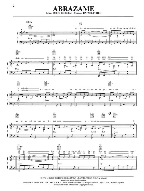 Partitura da música Abrazame v.2