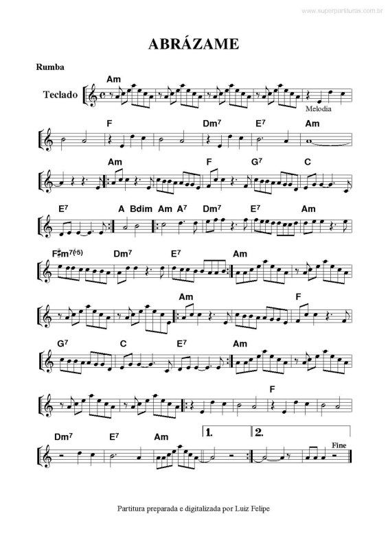 Partitura da música Abrázame