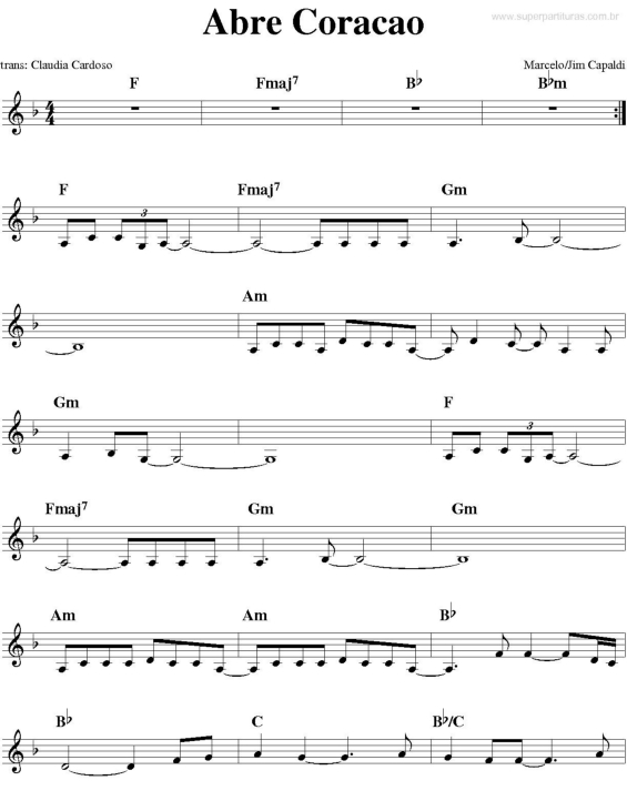 Partitura da música Abre Coração v.2