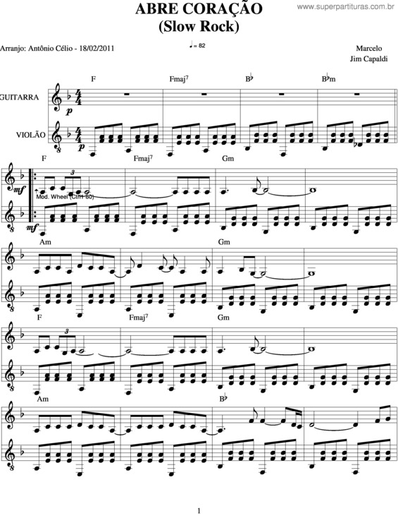 Partitura da música Abre Coração v.3