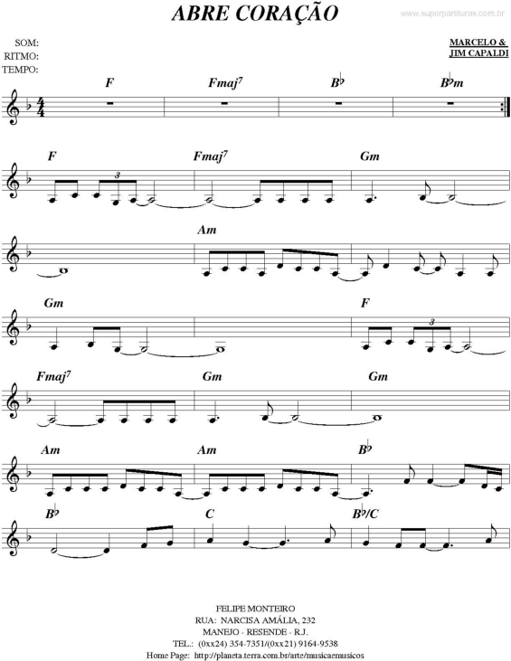 Partitura da música Abre Coração