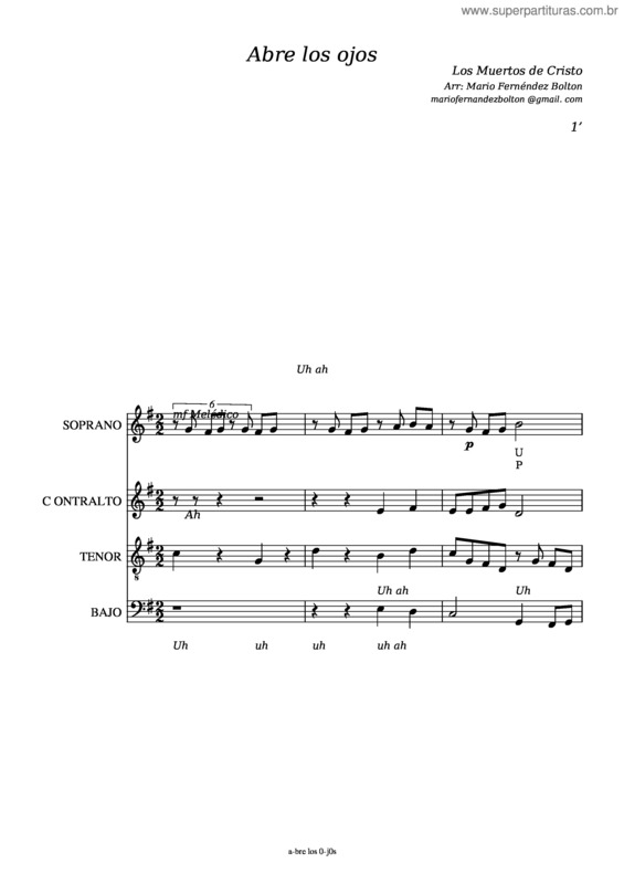 Partitura da música Abre Los Ojos – Los Muertos De Cristo