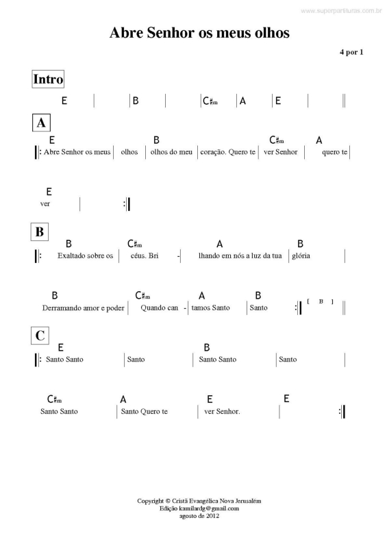 Partitura da música Abre Senhor Os Meus Olhos