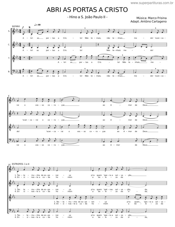 Partitura da música Abri As Portas A Cristo – Marco Frisina