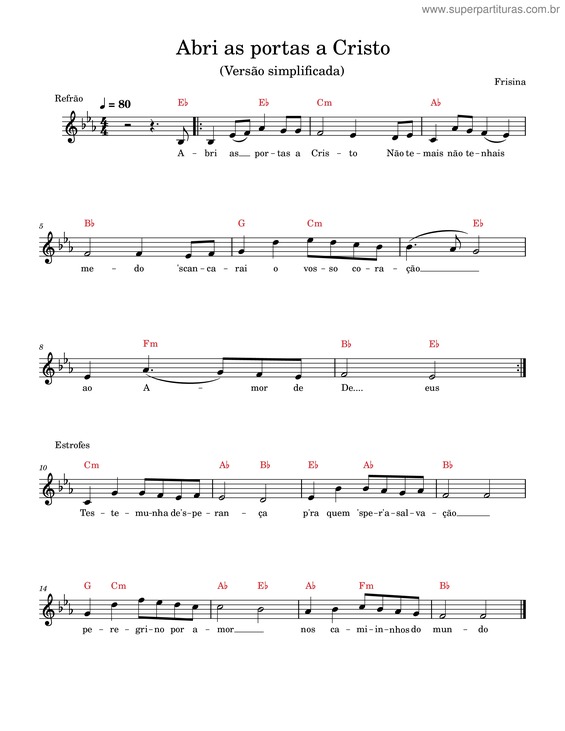 Partitura da música Abri As Portas A Cristo
