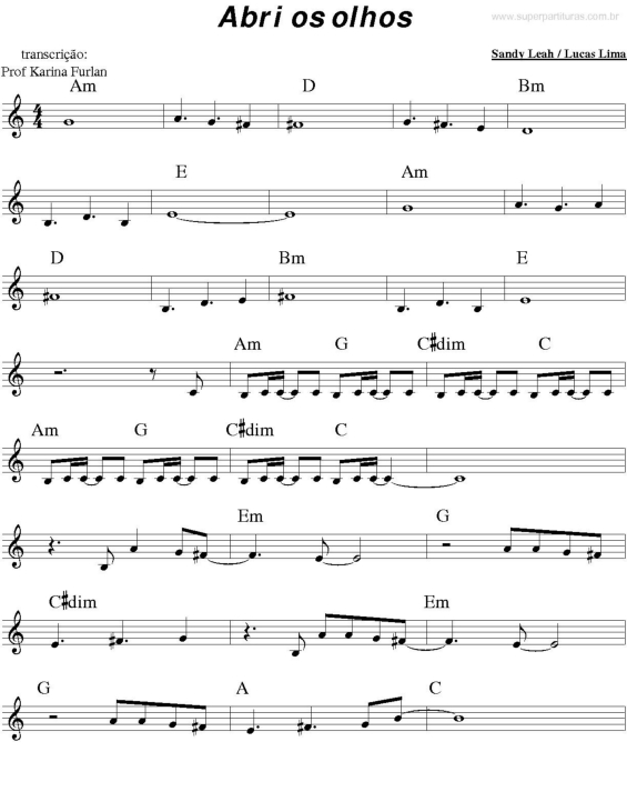 Partitura da música Abri os Olhos