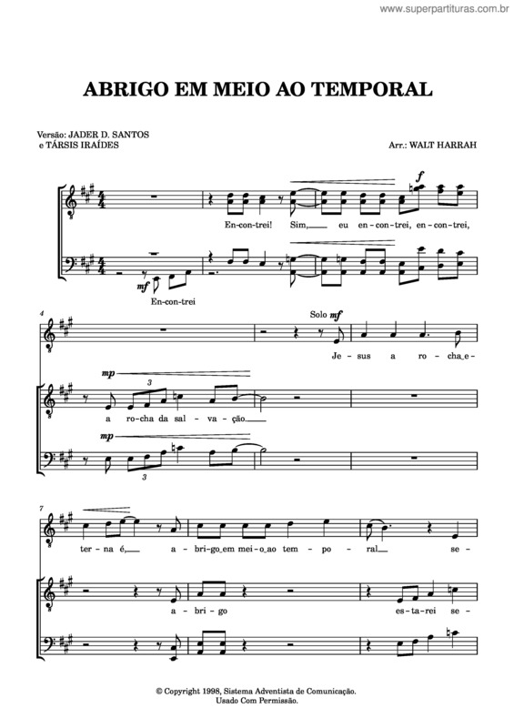 Partitura da música Abrigo Em Meio Ao Temporal – Walt Harrah