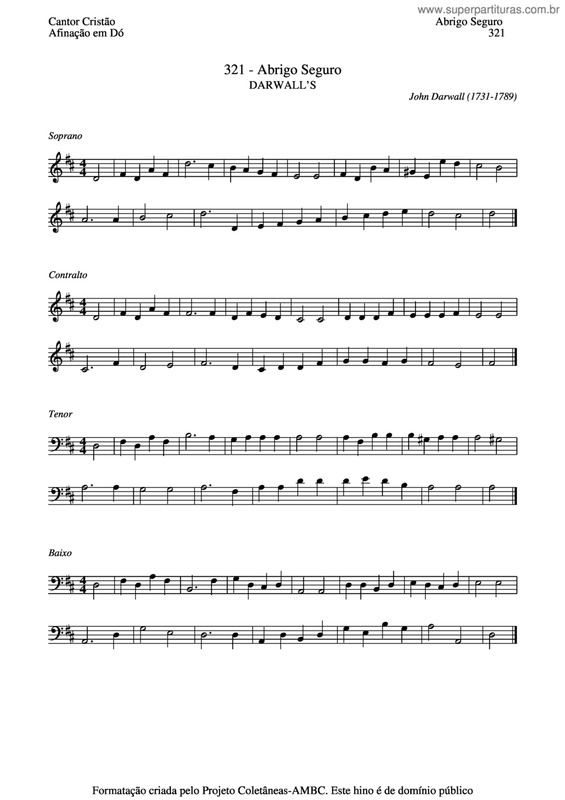 Partitura da música Abrigo Seguro