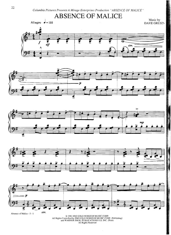 Partitura da música Absence Of Malice