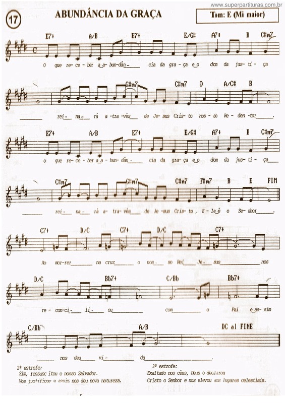 Partitura da música Abundância Da Graça