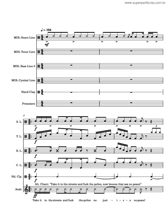 Partitura da música Acab Drumline Cadence/Chant – Ianc 2022