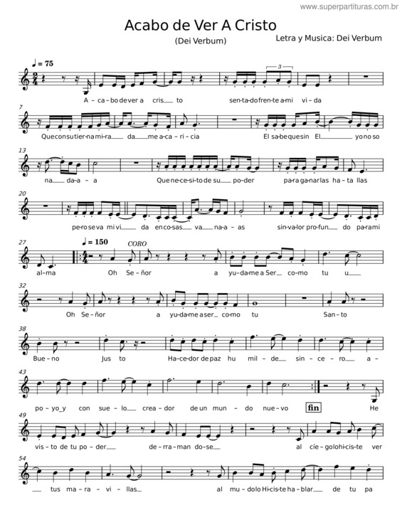 Partitura da música Acabo De Ver A Cristo – Dei Verbum