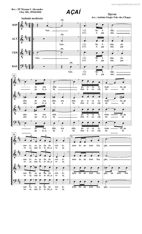 Partitura da música Açaí v.2