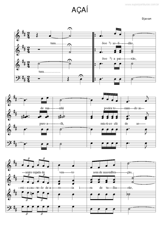 Partitura da música Açaí